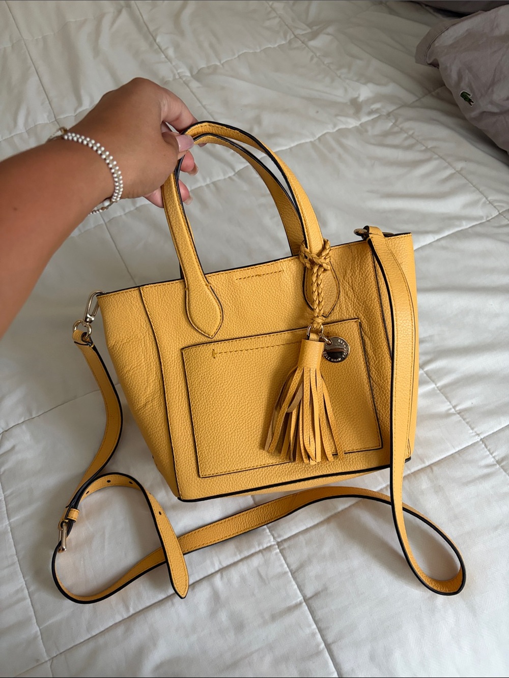 Cole Haan Yellow Leather Tassel Tote with Removable Strap